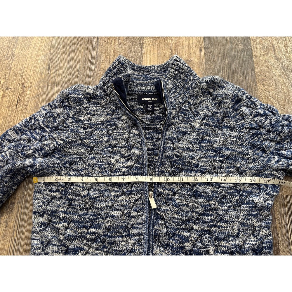 Lands End Drifter Full Zip Sweater Blue White Marled Cotton Cable Knit Womens S - Picture 4 of 6